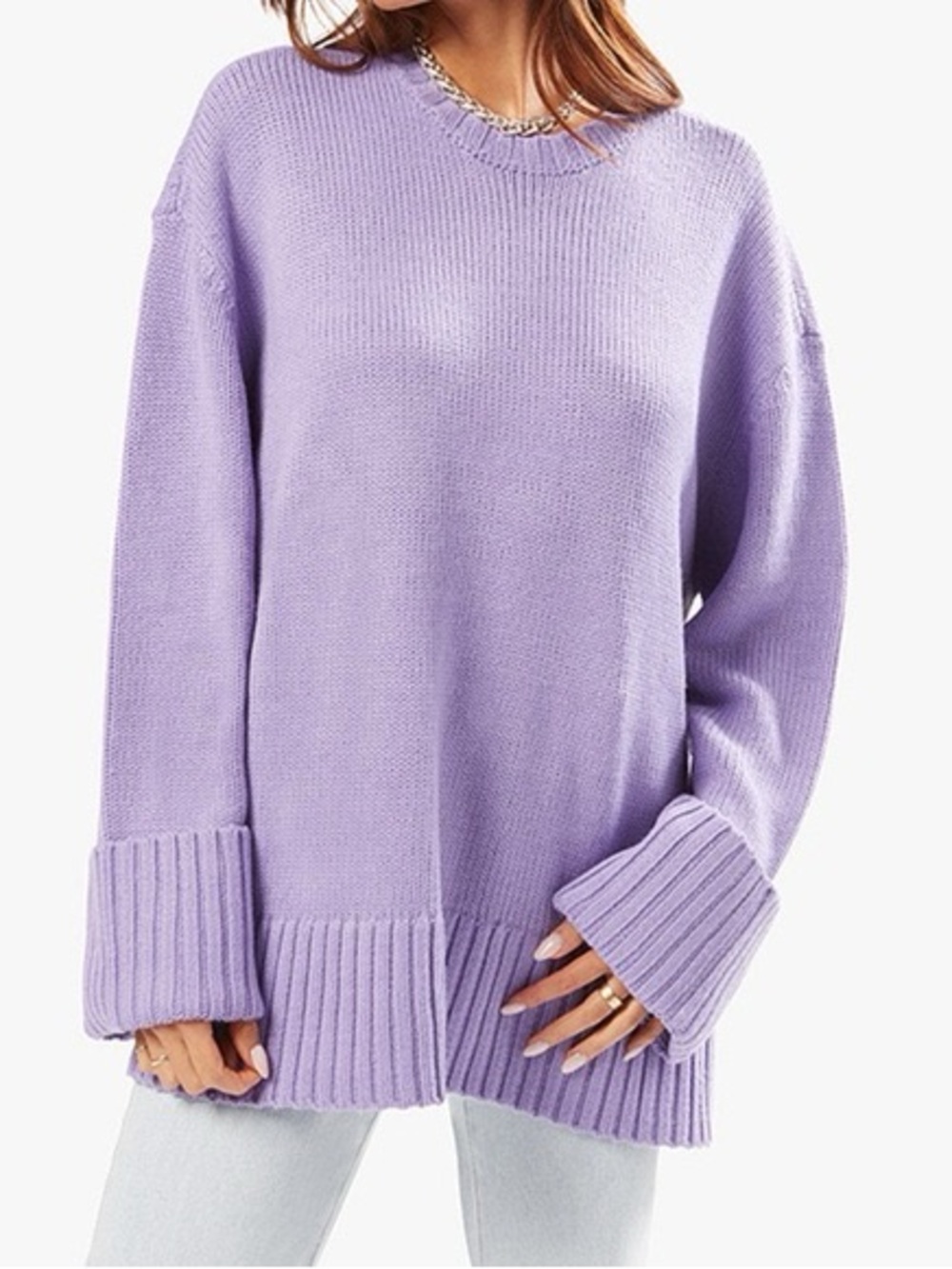 We Wore What Lilac Oversized Knit Sweater - Women's Cozy Pullover